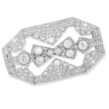 AN ANTIQUE ART DECO DIAMOND BROOCH in platinum, in