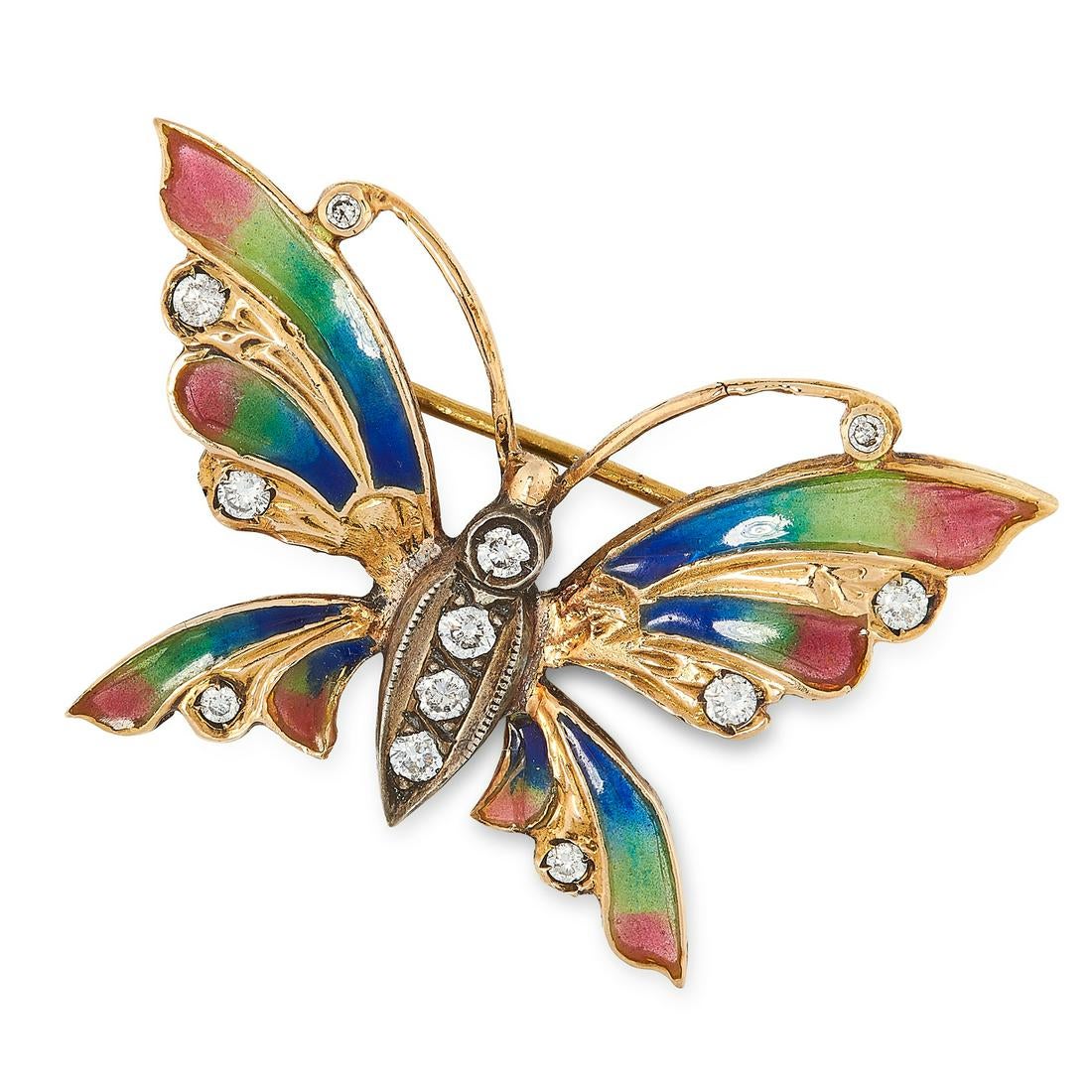 AN ANTIQUE GEMSET BUTTERFLY BROOCH set with pearls, round cut rubies and emeralds, 6.7cm, 5.6g.