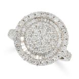 A DIAMOND TARGET RING set with round brilliant cut diamonds and baguette cut diamonds, size L / 6,