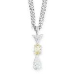 A FANCY YELLOW AND WHITE DIAMOND PENDANT, CHAIN AN