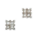 A PAIR OF DIAMOND CLUSTER STUD EARRINGS each set w