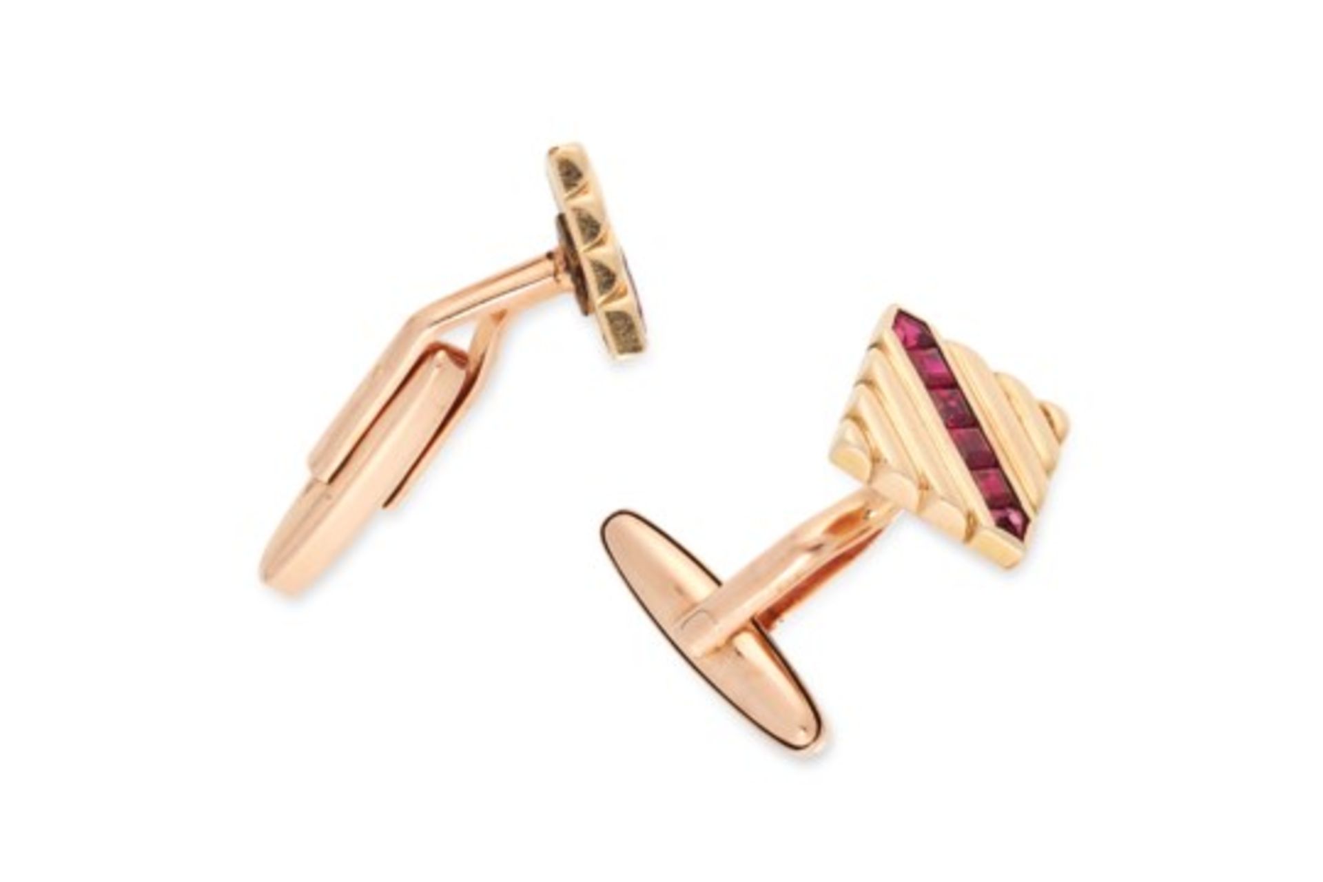 A PAIR OF RUBY CUFFLINKS, PAUL FLATO in 14ct yello - Bild 2 aus 2