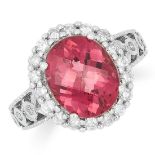 A PINK TOURMALINE AND DIAMOND DRESS RING, set with