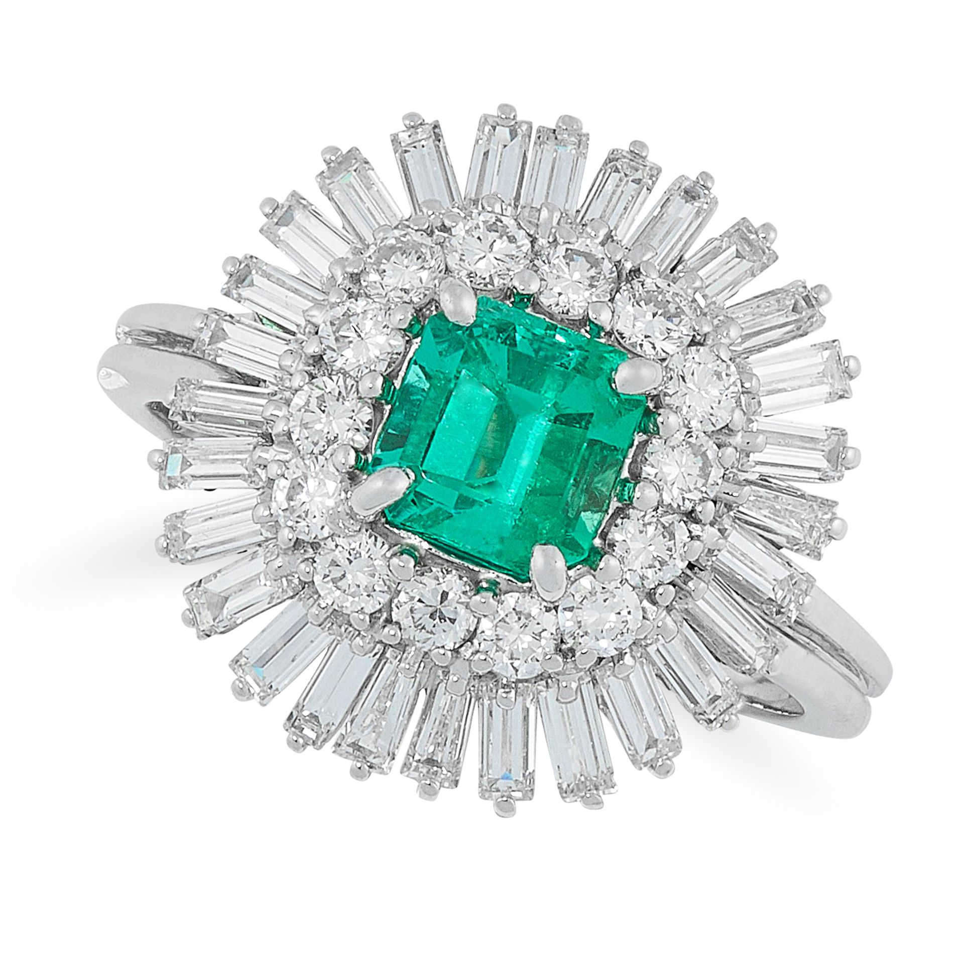AN EMERALD AND DIAMOND CLUSTER RING comprising of