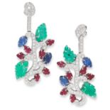 A PAIR OF EMERALD, SAPPHIRE, RUBY AND DIAMOND TUTT