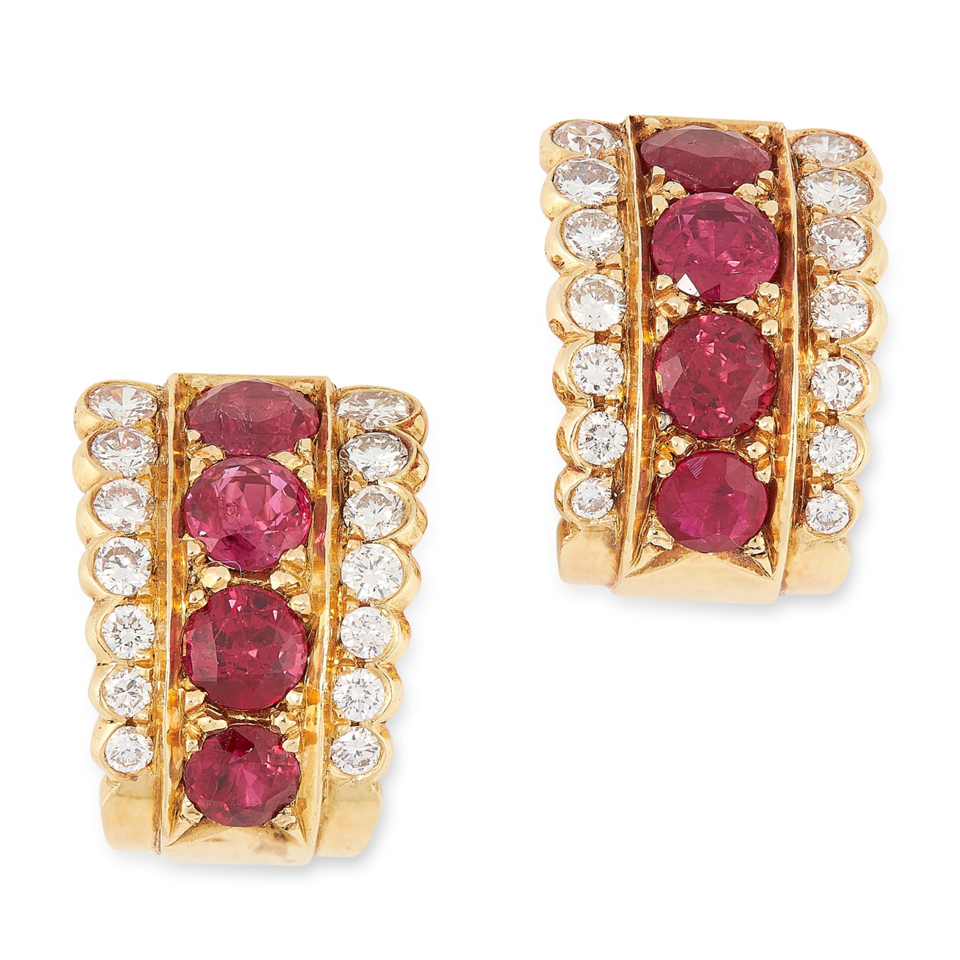 A PAIR OF RUBY AND DIAMOND HOOP EARRINGS each comp