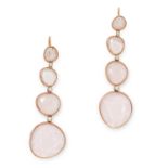 A PAIR OF ROSE QUARTZ AND DIAMOND EARRINGS each set with four graduated faceted rose quarts