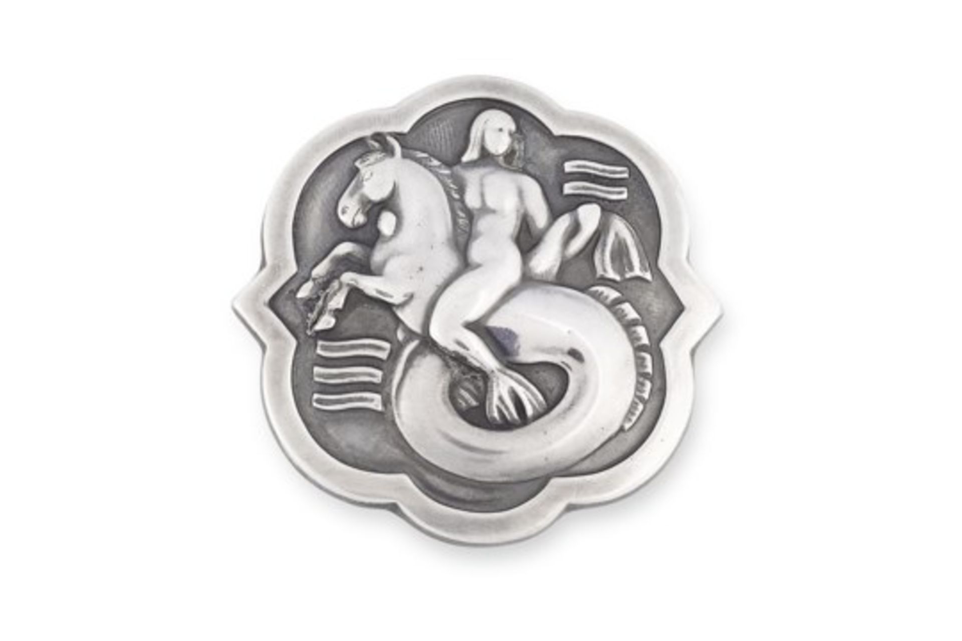 A MYTHICAL MERMAID AND MERHORSE BROOCH, DESIGNED BY ARNO MALINOWSKI FOR GEORG JENSEN CIRCA 1940