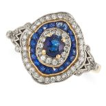 A SAPPHIRE AND DIAMOND TARGET RING, CIRCA 1950 in