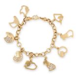 A GOLD AND DIAMOND ANIMAL CHARM BRACELET, MARINA B in 18ct yellow gold, suspending nine various