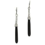 A PAIR OF DIAMOND AND ONYX EARRINGS in Art Deco de