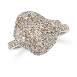 AN ABSTRACT FANCY COLOURED DIAMOND RING in set with round brilliant fancy cut diamonds, size M /