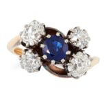 ANTIQUE SAPPHIRE AND DIAMOND RING in 18ct yellow g