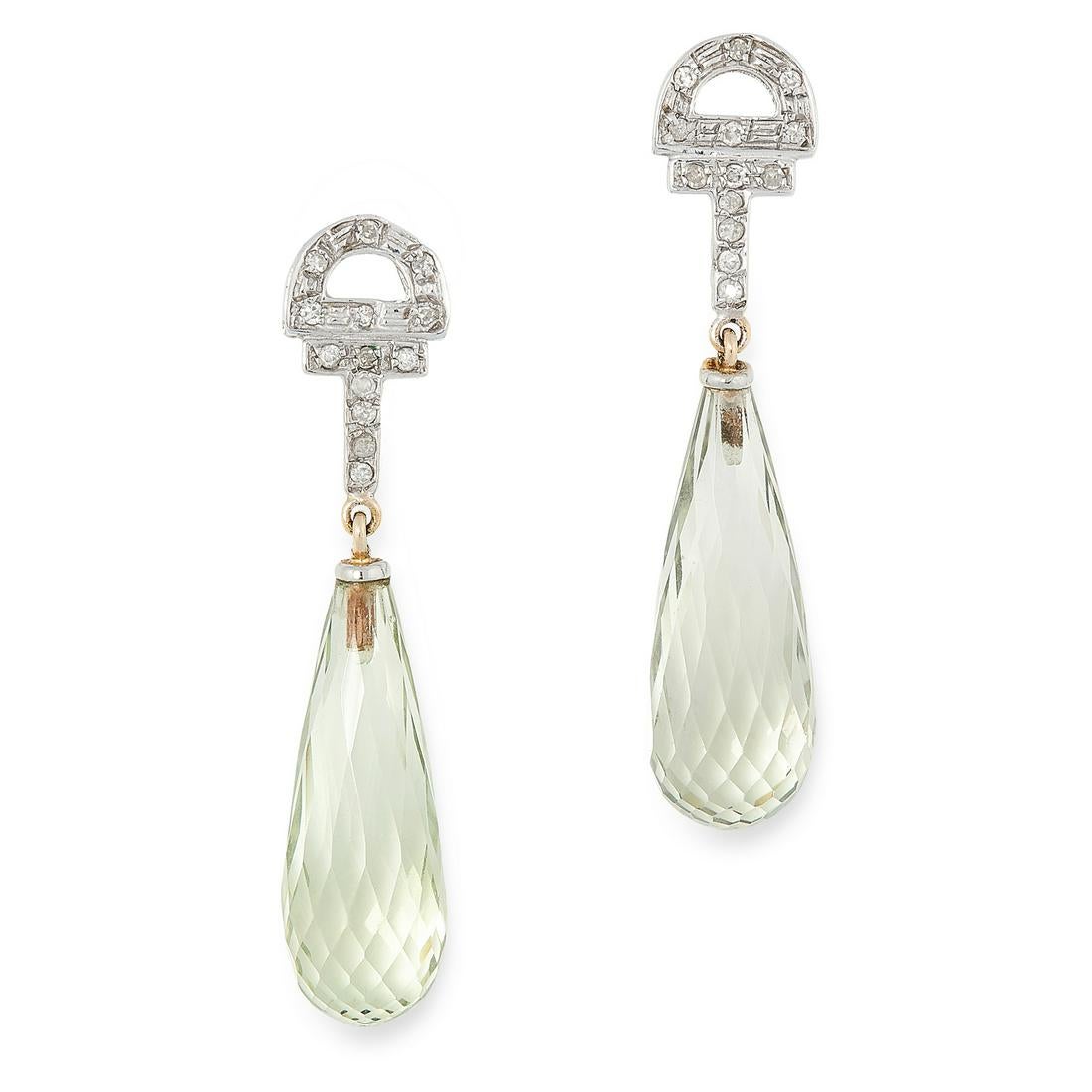 A PAIR OF DIAMOND AND TOURMALINE EARRINGS in white