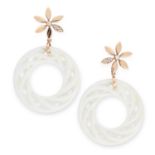 A PAIR OF DIAMOND AND CERAMIC FLOWER EARRINGS comp