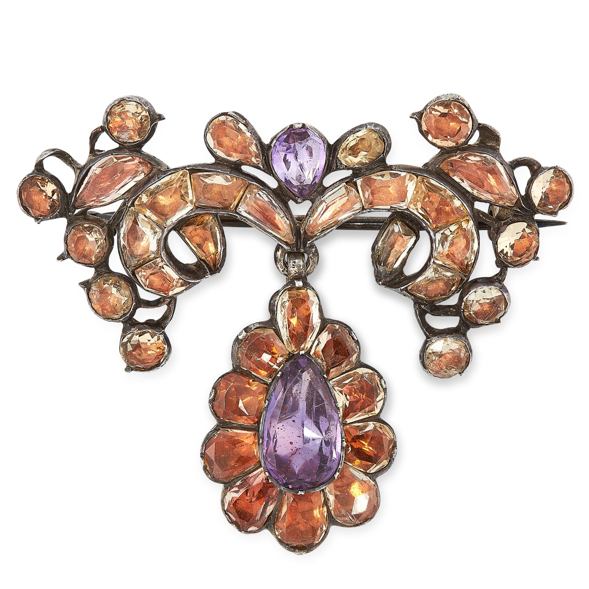 AN ANTIQUE TOPAZ AND AMETHYST BROOCH, PORTUGESE 18