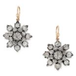 A PAIR OF ANTIQUE DIAMOND FLOWER EARRINGS in yello