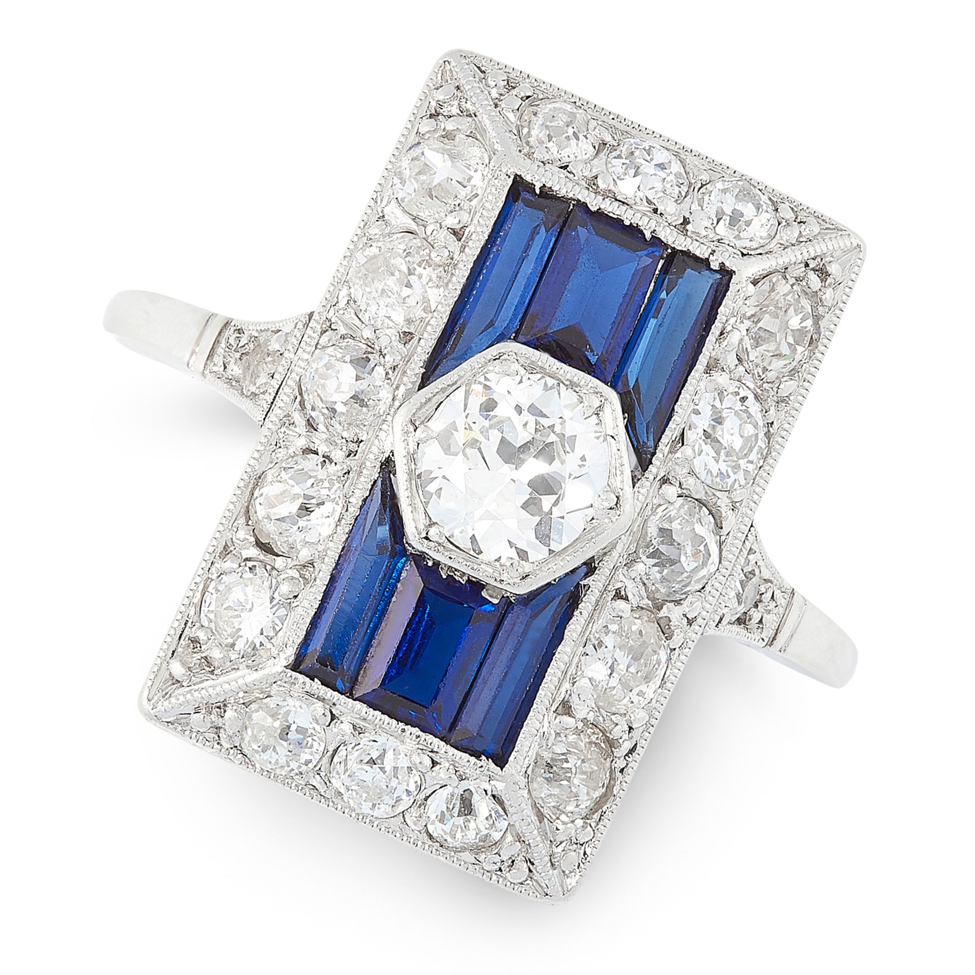 AN ART DECO DIAMOND AND SAPPHIRE RING, EARLY 20TH CENTURY set with an old cut diamond of 0.45 carats