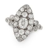 A DIAMOND CLUSTER DRESS RING, EARLY 20TH CENTURY the navette face set with a cluster of old cut