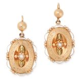 A PAIR OF ANTIQUE PEARL DROP EARRINGS in 18ct yellow gold, each of circular form set at the centre