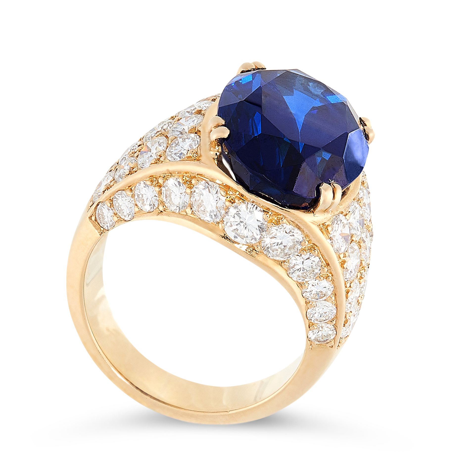 A 13.38 CARAT BURMA NO HEAT SAPPHIRE AND DIAMOND RING, VAN CLEEF & ARPELS set with an oval cut - Image 2 of 2