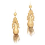 A PAIR OF ANTIQUE VICTORIAN TASSEL EARRINGS, 19TH CENTURY in high carat yellow gold, the articulated