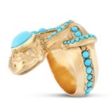 AN ANTIQUE TURQUOISE AND DIAMOND SNAKE RING, LATE 19TH CENTURY in high carat yellow gold, designed