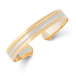 A C DE CARTIER CUFF BANGLE, CARTIER in 18ct yellow, white and rose gold, designed as a three-