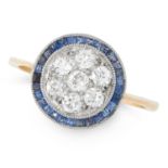 AN ART DECO DIAMOND AND SAPPHIRE RING, EARLY 20TH CENTURY in high carat yellow and white gold, set