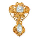 AN ANTIQUE AQUAMARINE BROOCH, 19TH CENTURY in yellow gold, the articulated body set with pear and