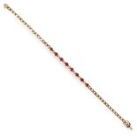 A RUBY AND DIAMOND BRACELET set with a row of alternating round cut rubies and diamonds, tests as