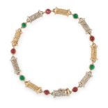 A RUBY AND EMERALD BRACELET, VAN CLEEF & ARPELS in 18ct yellow and white gold, formed of fancy