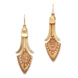 A PAIR OF ANTIQUE DROP EARRINGS, 19TH CENTURY in yellow gold, in the Etruscan revival manner, the
