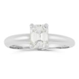 A DIAMOND SOLITAIRE RING in platinum, set with an emerald cut diamond of 1.01 carats, British