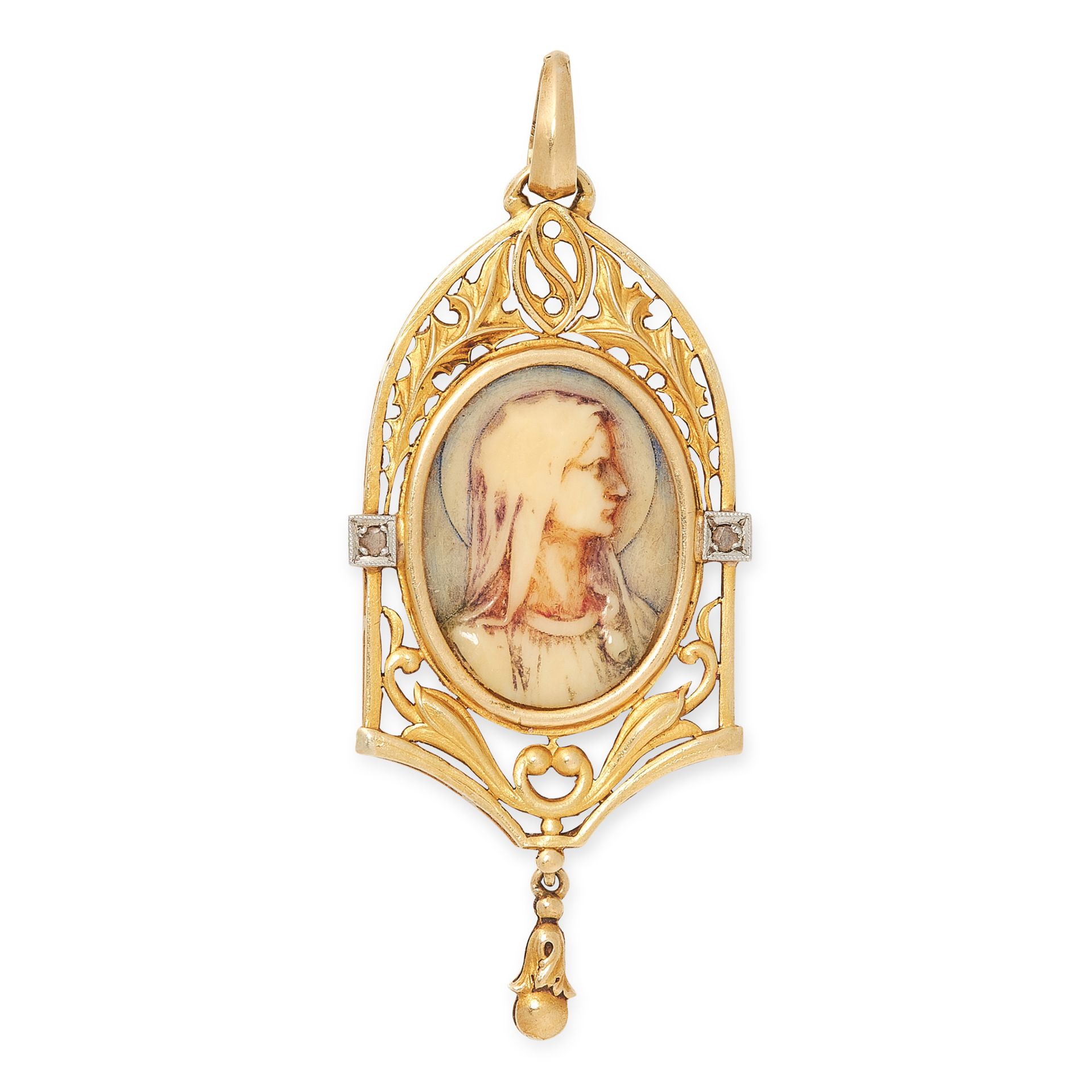 AN ART NOUVEAU DIAMODN CAMEO PENDANT in yellow gol