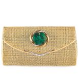 A VINTAGE EMERALD AND DIAMOND EVENING BAG, CARTIER in 18ct yellow gold, the woven body with hinged