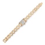 A LADIES DIAMOND TANK WRIST WATCH, CARTIER in 18ct yellow gold, the rectangular case jewelled on