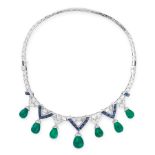 AN EMERALD, SAPPHIRE AND DIAMOND NECKLACE, MICHELE DELLA VALLE comprising a row of graduated step