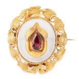 AN ANTIQUE GARNET AND CHALCEDONY BROOCH, 19TH CENUTRY in yellow gold, set with an oval polished