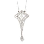 AN ANTIQUE DIAMOND PENDANT NECKLACE, EARLY 20TH CENTURY in platinum, the tapering openwork body