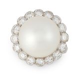 A VINTAGE CULTURED PEARL AND DIAMOND RING, VAN CLEEF & ARPELS in 18ct white gold, set with a large