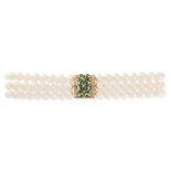 A PEARL, EMERALD AND DIAMOND CHOKER NECKLACE, CARTIER 1998 in 18ct yellow gold, comprising three