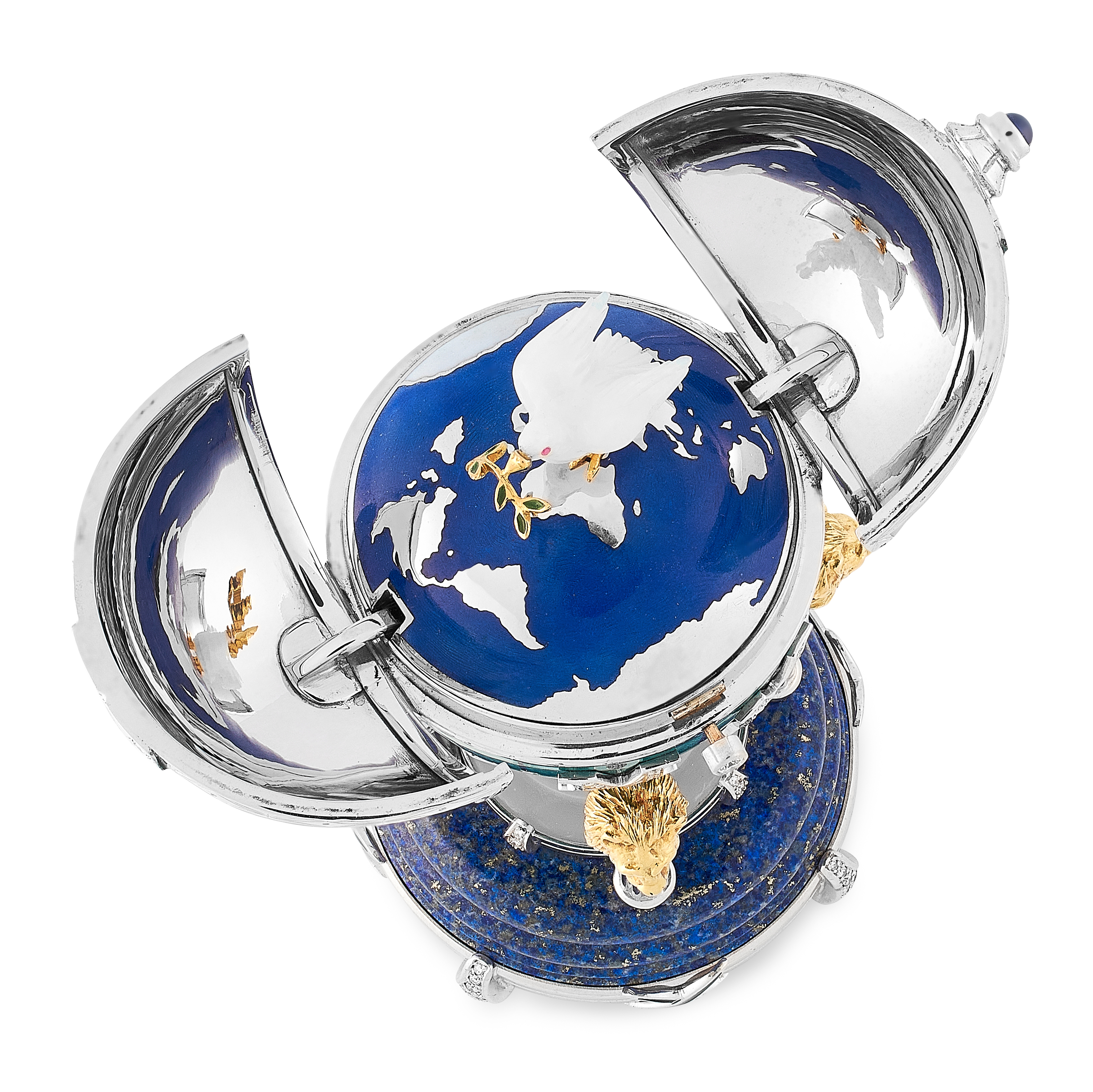 A HARDSTONE, DIAMOND, SAPPHIRE AND ENAMEL EGG, VICTOR MAYER FOR FABERGE 2000 in 18ct white gold, the - Image 3 of 4