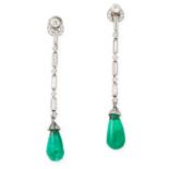 A PAIR OF EMERALD AND DIAMOND EARRINGS, CARTIER in 18ct white gold and platinum, each set with a