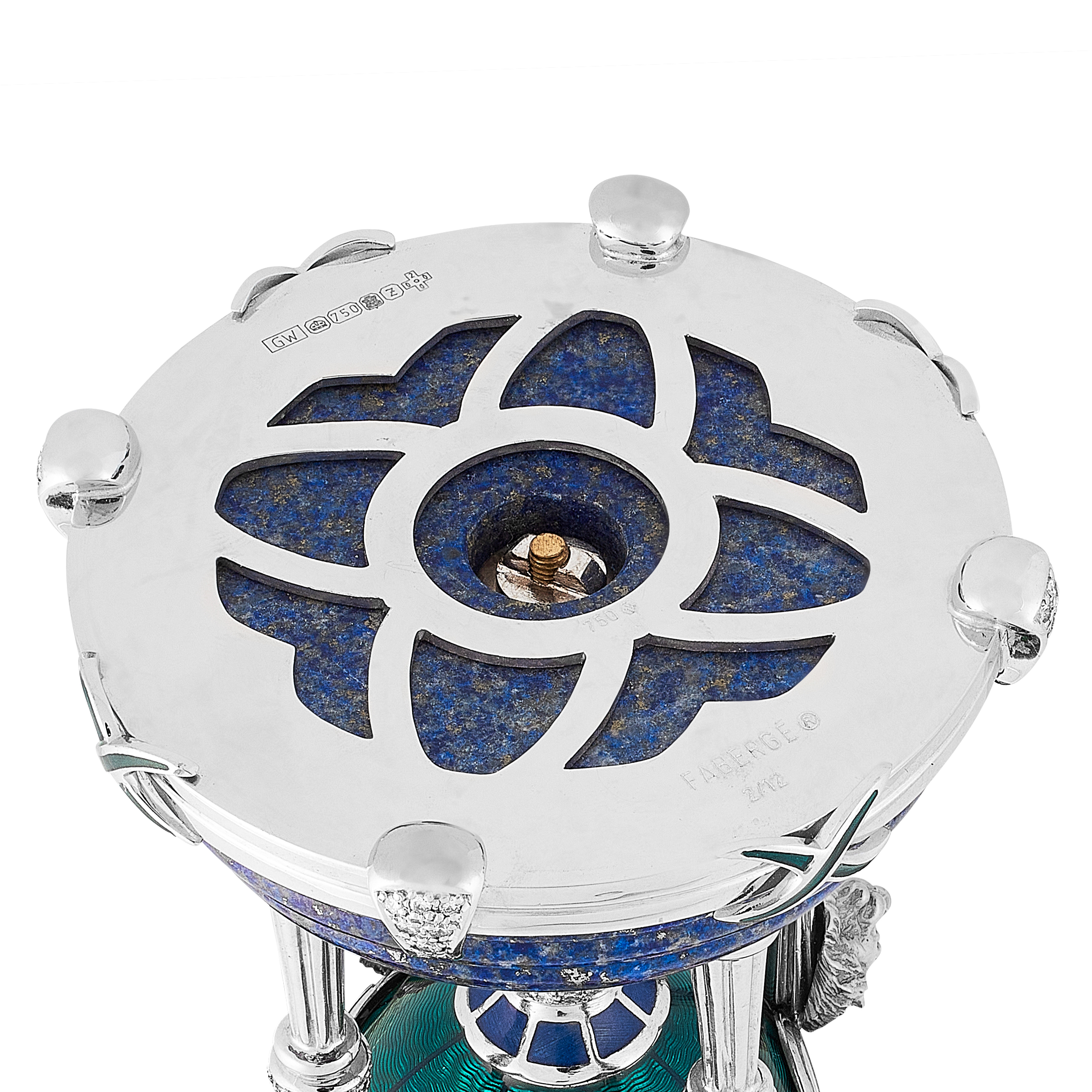 A HARDSTONE, DIAMOND, SAPPHIRE AND ENAMEL EGG, VICTOR MAYER FOR FABERGE 2000 in 18ct white gold, the - Image 4 of 4