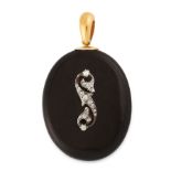 AN ANTIQUE ONYX AND DIAMOND MOURNING LOCKET CIRCA 1881 in 15ct yellow gold, the oval body formed