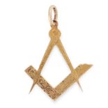 AN ANTIQUE VICTORIAN MASONIC PENDANT 1876 in 15ct yellow gold, depicting a compass and set square,