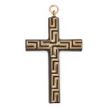 AN ANTIQUE TORTOISESHELL PIQUE CROSS PENDANT designed as a cross, inlaid with gold decoration