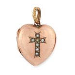 AN ANTIQUE PEARL LOCKET PENDANT in yellow gold, the hinged body in the form of a heart, with inset