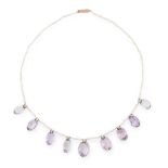 AN ANTIQUE AMETHYST AND SEED PEARL NECKLACE, 19TH CENTURY formed of a single row of seed pearls,